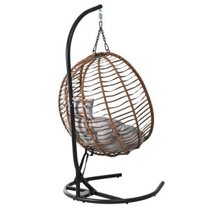 English Elm U_style Wicker Hanging Egg Chair with Stand Foldable Indoor Outdoor Swing Seat Brown+Gray N711P389503G