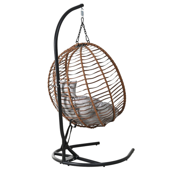 English Elm U_style Wicker Hanging Egg Chair with Stand Foldable Indoor Outdoor Swing Seat Brown+Gray N711P389503G