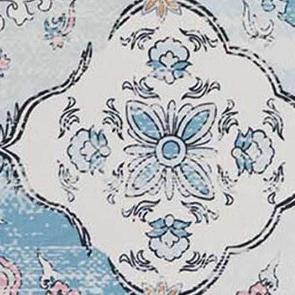 HomeRoots 6' Blue Pink and White Patchwork Distressed Area Rug - Washable, Durable, Stylish for High-Traffic Spaces 6' X 9' 712024