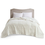 Madison Park Cambria Casual Oversized Down Alternative Blanket with Satin Trim MP51-2600 Ivory