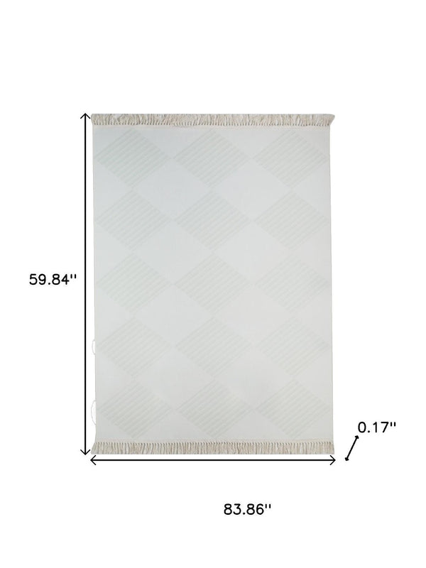 HomeRoots 6' Modern Green and Ivory Geometric Area Rug - Washable, Stain-Resistant, Ideal for High-Traffic Spaces 6' X 9' 712039