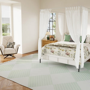 HomeRoots 6' Modern Green and Ivory Geometric Area Rug - Washable, Stain-Resistant, Ideal for High-Traffic Spaces 6' X 9' 712039