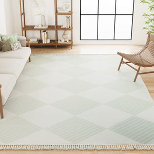 HomeRoots 6' Modern Green and Ivory Geometric Area Rug - Washable, Stain-Resistant, Ideal for High-Traffic Spaces 6' X 9' 712039