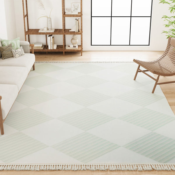 HomeRoots 6' Modern Green and Ivory Geometric Area Rug - Washable, Stain-Resistant, Ideal for High-Traffic Spaces 6' X 9' 712039