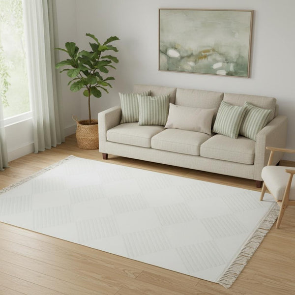 HomeRoots 6' Modern Green and Ivory Geometric Area Rug - Washable, Stain-Resistant, Ideal for High-Traffic Spaces 6' X 9' 712039