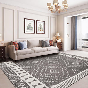 HomeRoots 8' Gray and White Geometric Distressed Area Rug - Stylish, Washable, Stain-Resistant for High Traffic Spaces 8' X 10' 712063