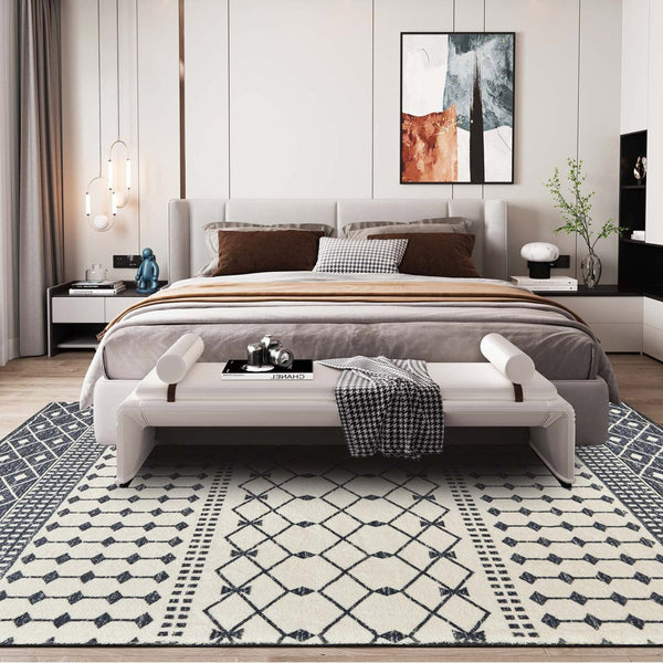 HomeRoots 8' Dark Gray and White Geometric Distressed Area Rug – Modern, Washable, Durable for Busy Homes 8' X 10' 712067