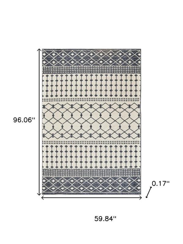 HomeRoots 8' Dark Gray and White Geometric Distressed Area Rug – Modern, Washable, Durable for Busy Homes 8' X 10' 712067