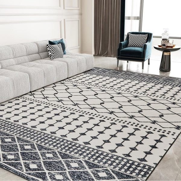 HomeRoots 8' Dark Gray and White Geometric Distressed Area Rug – Modern, Washable, Durable for Busy Homes 8' X 10' 712067