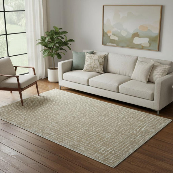 HomeRoots 6' Gold and Ivory Abstract Geometric Distressed Area Rug - Stylish, Washable, and Easy Care Solution 6' X 9' 712071