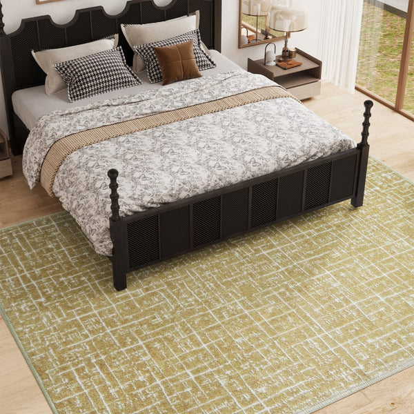 HomeRoots 6' Gold and Ivory Abstract Geometric Distressed Area Rug - Stylish, Washable, and Easy Care Solution 6' X 9' 712071