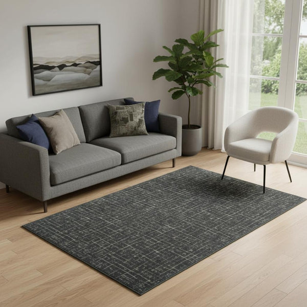 HomeRoots 6' Contemporary Moss Green and Charcoal Abstract Geometric Washable Area Rug for Modern Homes 6' X 9' 712086