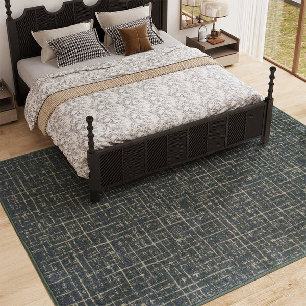 HomeRoots 6' Contemporary Moss Green and Charcoal Abstract Geometric Washable Area Rug for Modern Homes 6' X 9' 712086