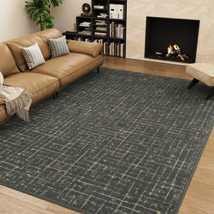 HomeRoots 6' Contemporary Moss Green and Charcoal Abstract Geometric Washable Area Rug for Modern Homes 6' X 9' 712086