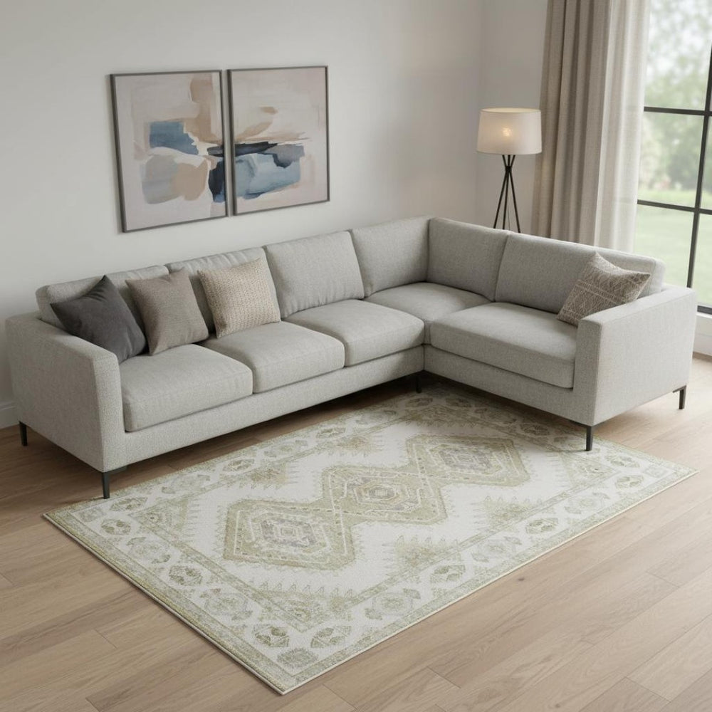 HomeRoots 8' Green and Ivory Southwestern Area Rug - Durable, Washable Design for High-Traffic Spaces 8' X 10' 712097
