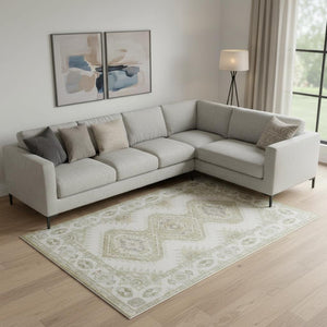 HomeRoots 8' Green and Ivory Southwestern Area Rug - Durable, Washable Design for High-Traffic Spaces 8' X 10' 712097