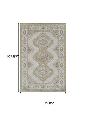 HomeRoots 8' Green and Ivory Southwestern Area Rug - Durable, Washable Design for High-Traffic Spaces 8' X 10' 712097
