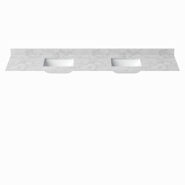 English Elm 96" Freestanding Navy Wood Bathroom Vanity with Carrara Countertop and Ceramic Basin T3785P442234