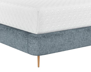 Sunpan Tierra Bed - Stylish Coastal-Inspired Design with Plush Headboard and Minted Copper Steel Legs Queen