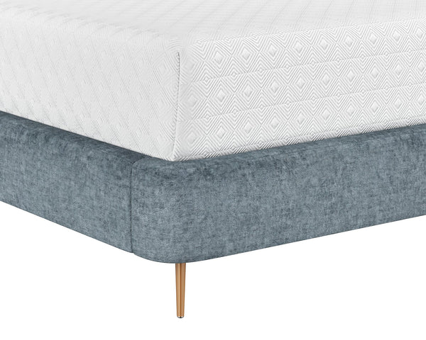 Sunpan Tierra Bed - Stylish Coastal-Inspired Design with Plush Headboard and Minted Copper Steel Legs Queen
