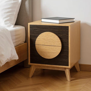 HomeRoots Set of Two Modern Solid Wood Nightstands - Stylish Oak & Dark Brown Finish with Storage Drawers 712105