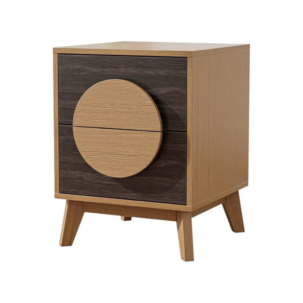 HomeRoots Set of Two Modern Solid Wood Nightstands - Stylish Oak & Dark Brown Finish with Storage Drawers 712105