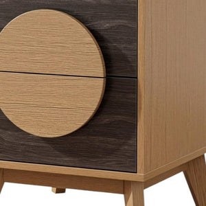 HomeRoots Set of Two Modern Solid Wood Nightstands - Stylish Oak & Dark Brown Finish with Storage Drawers 712105