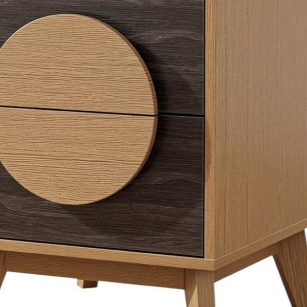 HomeRoots Set of Two Modern Solid Wood Nightstands - Stylish Oak & Dark Brown Finish with Storage Drawers 712105