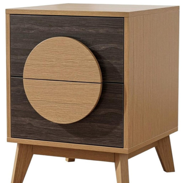 HomeRoots Set of Two Modern Solid Wood Nightstands - Stylish Oak & Dark Brown Finish with Storage Drawers 712105