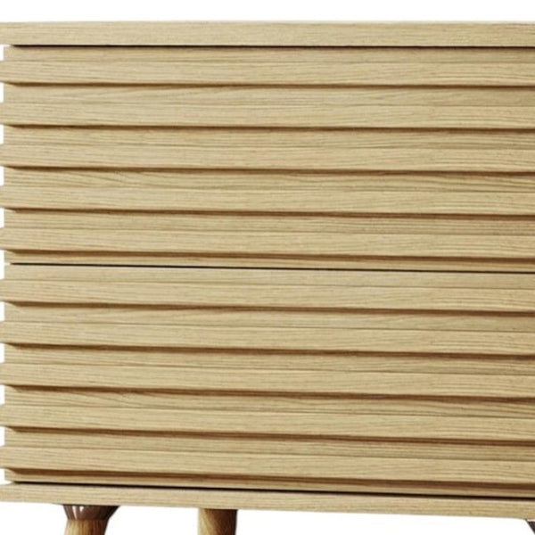 HomeRoots Set of Two Ribbed Solid Wood Nightstands - Modern Design with Soft-Close Drawers & Versatile Use 712107