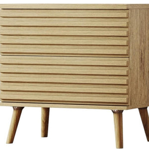 HomeRoots Set of Two Ribbed Solid Wood Nightstands - Modern Design with Soft-Close Drawers & Versatile Use 712107