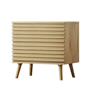 HomeRoots Set of Two Ribbed Solid Wood Nightstands - Modern Design with Soft-Close Drawers & Versatile Use 712107