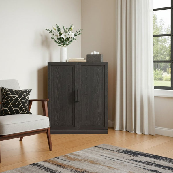 HomeRoots 31" Brown Wood Corner Accent Cabinet - Stylish Storage Solution for Small Spaces & Modern Decor 712119