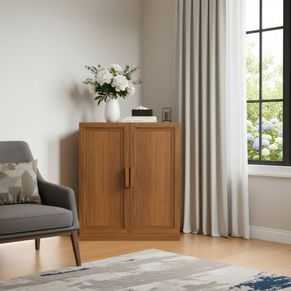 HomeRoots 31" White Wood Corner Accent Cabinet - Space-Saving Storage with Two Doors for Any Room Decor 712120