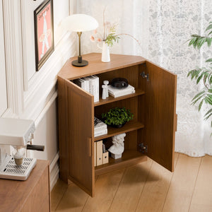 HomeRoots 31" White Wood Corner Accent Cabinet - Space-Saving Storage with Two Doors for Any Room Decor 712120