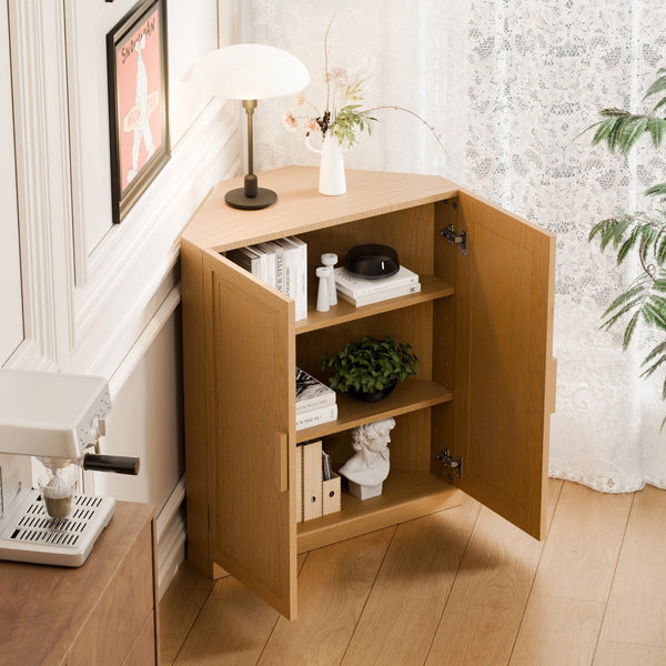 HomeRoots 31" Black Wood Corner Accent Cabinet – Stylish Space-Saving Storage with Two Doors for Any Room 712126