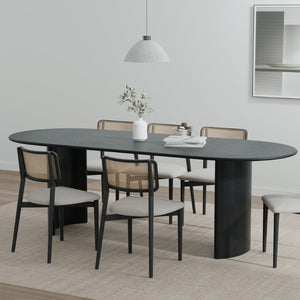 HomeRoots 79" Black Solid Wood Oval Dining Table with Mirrored Double Pedestal Base - Elegant & Versatile Centerpiece 712131