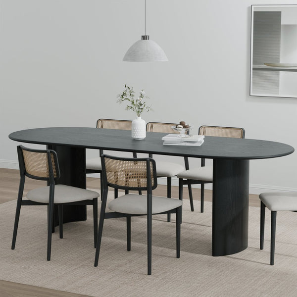 HomeRoots 79" Black Solid Wood Oval Dining Table with Mirrored Double Pedestal Base - Elegant & Versatile Centerpiece 712131