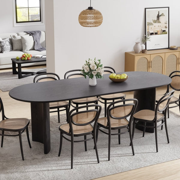 HomeRoots 79" Black Solid Wood Oval Dining Table with Mirrored Double Pedestal Base - Elegant & Versatile Centerpiece 712131