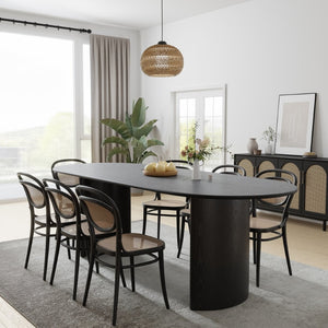 HomeRoots 79" Black Solid Wood Oval Dining Table with Mirrored Double Pedestal Base - Elegant & Versatile Centerpiece 712131
