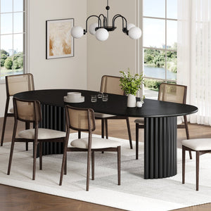 HomeRoots 79" Black Solid Wood Oval Dining Table with Mirrored Double Pedestals for Stylish Dining & Work 712132