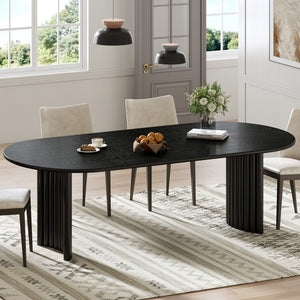 HomeRoots 79" Black Solid Wood Oval Dining Table with Mirrored Double Pedestals for Stylish Dining & Work 712132