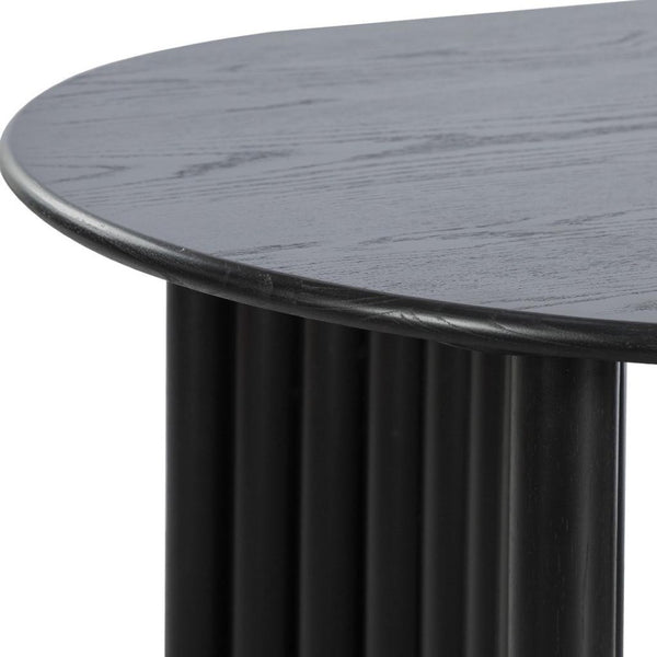 HomeRoots 79" Black Solid Wood Oval Dining Table with Mirrored Double Pedestals for Stylish Dining & Work 712132