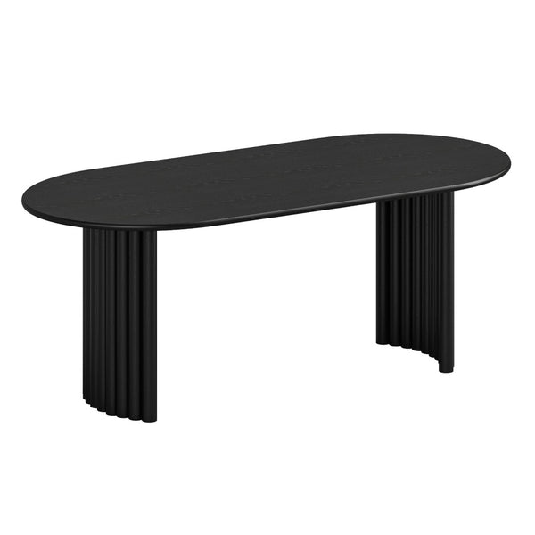 HomeRoots 79" Black Solid Wood Oval Dining Table with Mirrored Double Pedestals for Stylish Dining & Work 712132