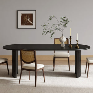 HomeRoots 79" Black Solid Wood Oval Dining Table with Mirrored Double Pedestals for Stylish Dining & Work 712132