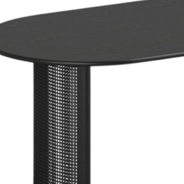 HomeRoots 79" Natural Solid Wood Oval Dining Table with Mirrored Double Pedestal Base for Elegant Gatherings 712133