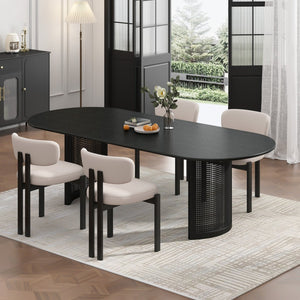 HomeRoots 79" Natural Solid Wood Oval Dining Table with Mirrored Double Pedestal Base for Elegant Gatherings 712133