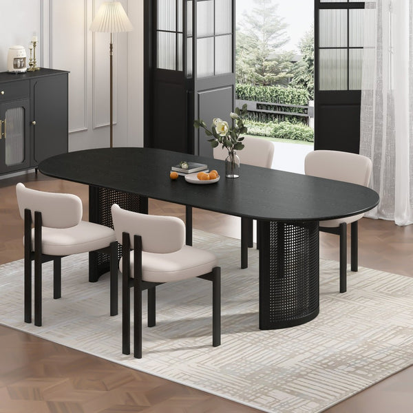 HomeRoots 79" Natural Solid Wood Oval Dining Table with Mirrored Double Pedestal Base for Elegant Gatherings 712133
