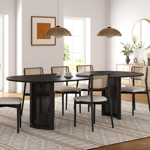 HomeRoots 79" Natural Solid Wood Oval Dining Table with Mirrored Double Pedestal Base for Elegant Gatherings 712133