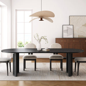 HomeRoots 79" Natural Solid Wood Oval Dining Table with Mirrored Double Pedestal Base for Elegant Gatherings 712133